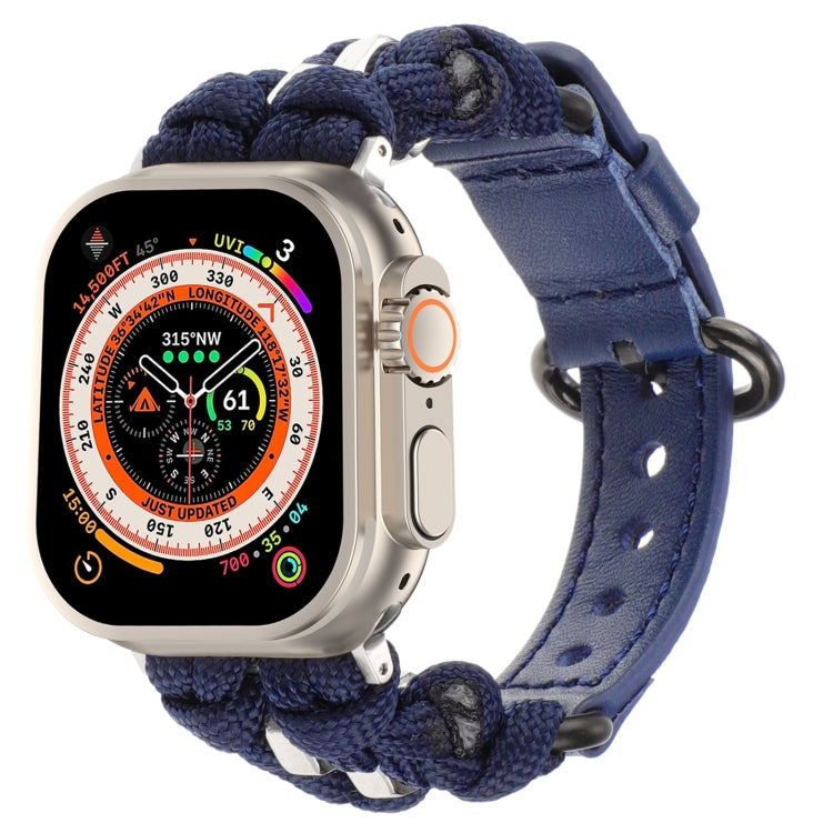 For Apple Watch Ultra 2 49mm Paracord Genuine Leather Watch Band(Royal Blue) - Watch Bands by PMC TechLife | Online Shopping South Africa | PMC TechLife | Buy Now Pay Later Mobicred