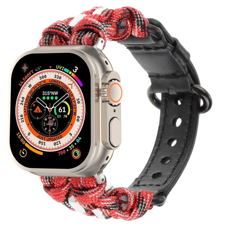 For Apple Watch Ultra 2 49mm Paracord Genuine Leather Watch Band(Black Red Camo) - Watch Bands by PMC TechLife | Online Shopping South Africa | PMC TechLife | Buy Now Pay Later Mobicred