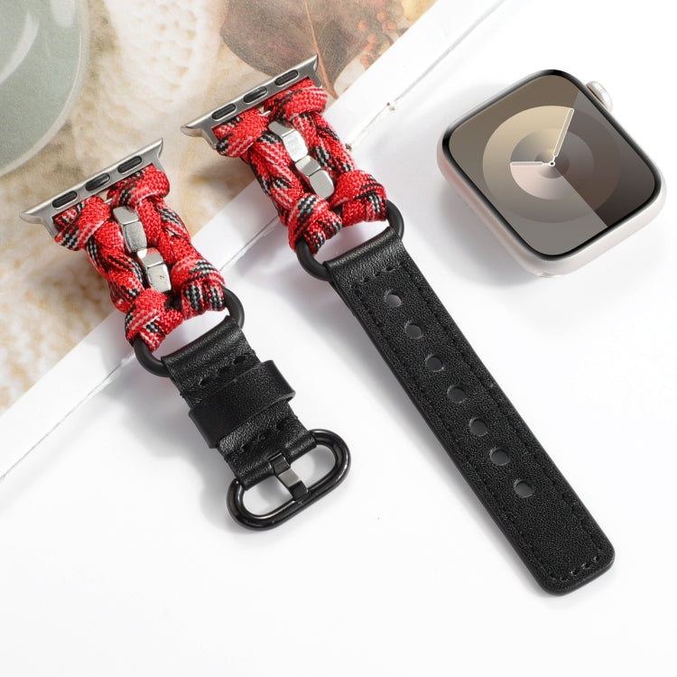 For Apple Watch Ultra 2 49mm Paracord Genuine Leather Watch Band(Black Red Camo) - Watch Bands by PMC TechLife | Online Shopping South Africa | PMC TechLife | Buy Now Pay Later Mobicred