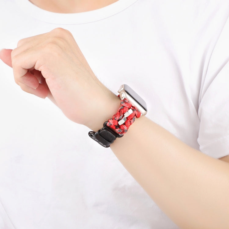 For Apple Watch Ultra 2 49mm Paracord Genuine Leather Watch Band(Black Red Camo) - Watch Bands by PMC TechLife | Online Shopping South Africa | PMC TechLife | Buy Now Pay Later Mobicred