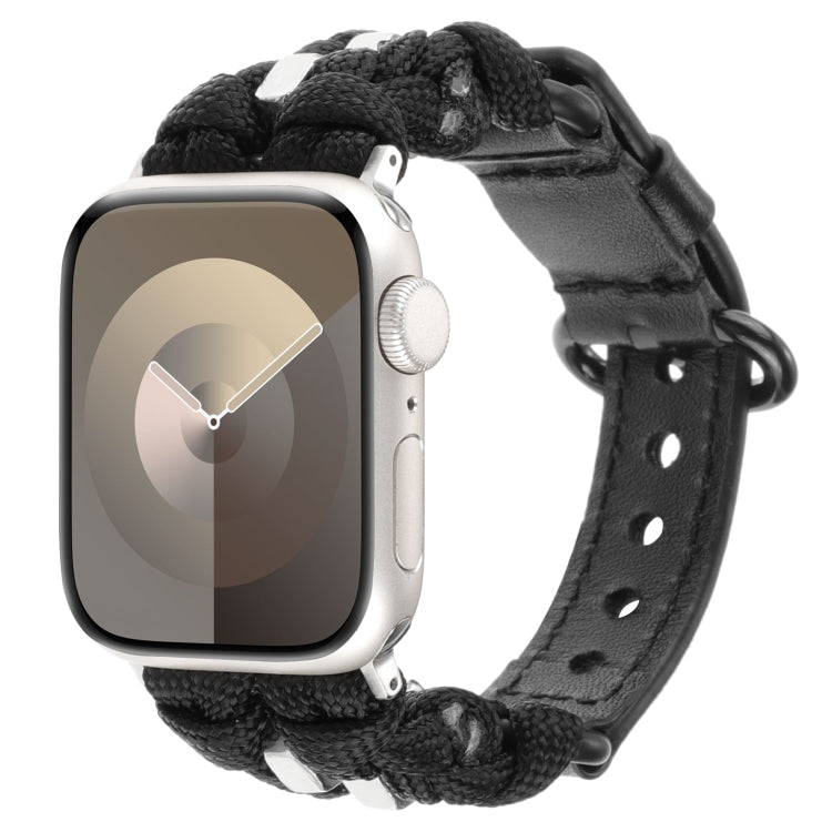 For Apple Watch Ultra 2 49mm Paracord Genuine Leather Watch Band(Black) - Watch Bands by PMC TechLife | Online Shopping South Africa | PMC TechLife | Buy Now Pay Later Mobicred