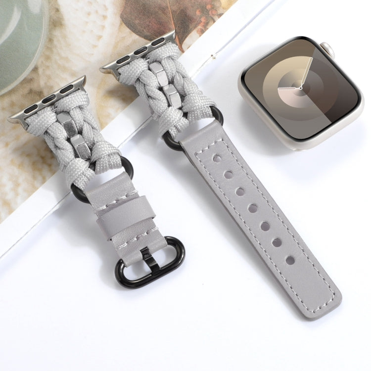 For Apple Watch Ultra 2 49mm Paracord Genuine Leather Watch Band(Grey) - Watch Bands by PMC TechLife | Online Shopping South Africa | PMC TechLife | Buy Now Pay Later Mobicred