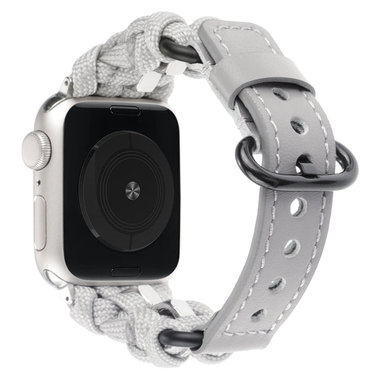 For Apple Watch Ultra 2 49mm Paracord Genuine Leather Watch Band(Grey) - Watch Bands by PMC TechLife | Online Shopping South Africa | PMC TechLife | Buy Now Pay Later Mobicred