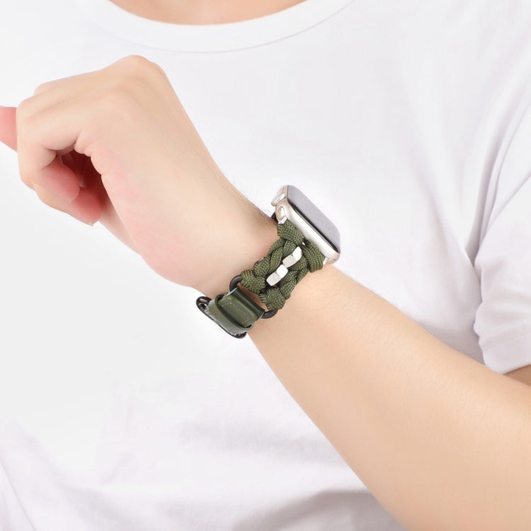 For Apple Watch Ultra 2 49mm Paracord Genuine Leather Watch Band(Army Green) - Watch Bands by PMC TechLife | Online Shopping South Africa | PMC TechLife | Buy Now Pay Later Mobicred