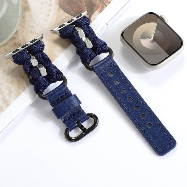 For Apple Watch Ultra 49mm Paracord Genuine Leather Watch Band(Royal Blue) - Watch Bands by PMC TechLife | Online Shopping South Africa | PMC TechLife | Buy Now Pay Later Mobicred