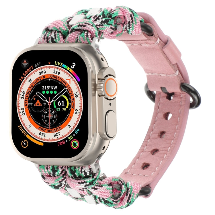For Apple Watch Ultra 49mm Paracord Genuine Leather Watch Band(Pink Camo) - Watch Bands by PMC TechLife | Online Shopping South Africa | PMC TechLife | Buy Now Pay Later Mobicred