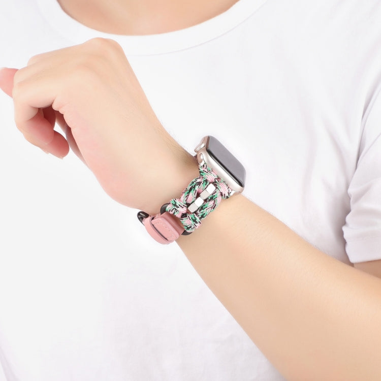 For Apple Watch Ultra 49mm Paracord Genuine Leather Watch Band(Pink Camo) - Watch Bands by PMC TechLife | Online Shopping South Africa | PMC TechLife | Buy Now Pay Later Mobicred
