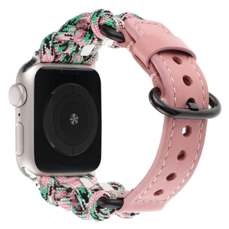 For Apple Watch Ultra 49mm Paracord Genuine Leather Watch Band(Pink Camo) - Watch Bands by PMC TechLife | Online Shopping South Africa | PMC TechLife | Buy Now Pay Later Mobicred