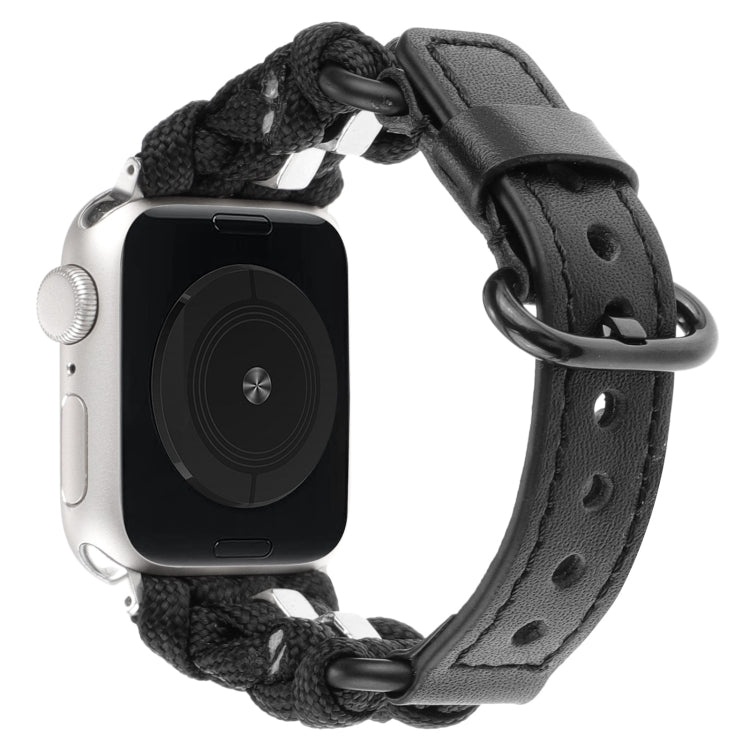For Apple Watch Ultra 49mm Paracord Genuine Leather Watch Band(Black) - Watch Bands by PMC TechLife | Online Shopping South Africa | PMC TechLife | Buy Now Pay Later Mobicred