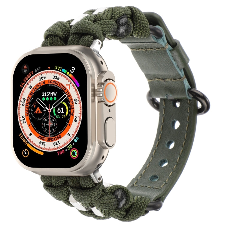 For Apple Watch Ultra 49mm Paracord Genuine Leather Watch Band(Army Green) - Watch Bands by PMC TechLife | Online Shopping South Africa | PMC TechLife | Buy Now Pay Later Mobicred