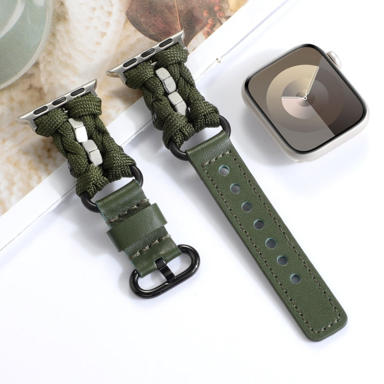 For Apple Watch Ultra 49mm Paracord Genuine Leather Watch Band(Army Green) - Watch Bands by PMC TechLife | Online Shopping South Africa | PMC TechLife | Buy Now Pay Later Mobicred