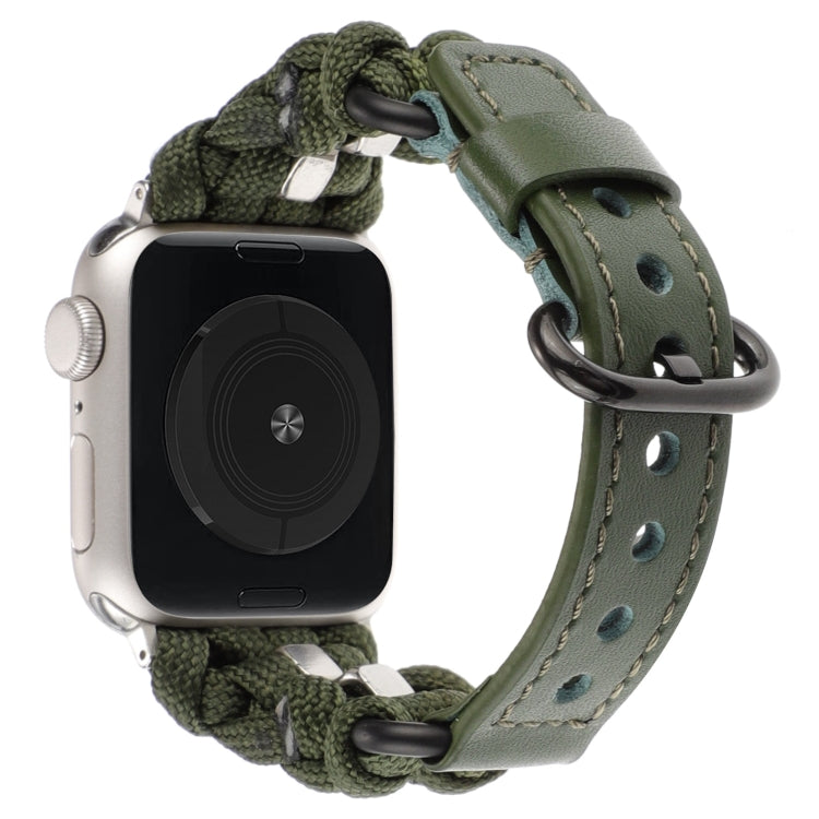 For Apple Watch Ultra 49mm Paracord Genuine Leather Watch Band(Army Green) - Watch Bands by PMC TechLife | Online Shopping South Africa | PMC TechLife | Buy Now Pay Later Mobicred