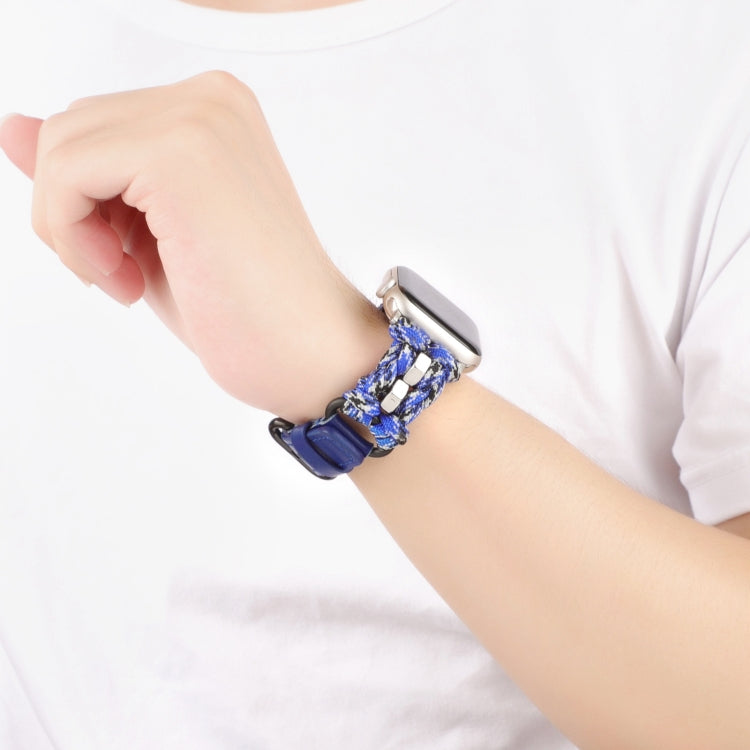 For Apple Watch Ultra 49mm Paracord Genuine Leather Watch Band(Blue Camo) - Watch Bands by PMC TechLife | Online Shopping South Africa | PMC TechLife | Buy Now Pay Later Mobicred