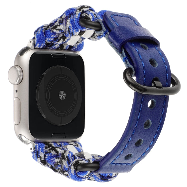 For Apple Watch Ultra 49mm Paracord Genuine Leather Watch Band(Blue Camo) - Watch Bands by PMC TechLife | Online Shopping South Africa | PMC TechLife | Buy Now Pay Later Mobicred
