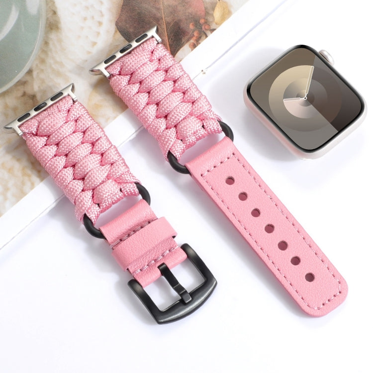 For Apple Watch Ultra 2 49mm Plain Paracord Genuine Leather Watch Band(Pink) - Watch Bands by PMC TechLife | Online Shopping South Africa | PMC TechLife | Buy Now Pay Later Mobicred