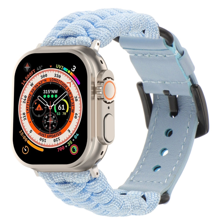For Apple Watch Ultra 2 49mm Plain Paracord Genuine Leather Watch Band(Baby Blue) - Watch Bands by PMC TechLife | Online Shopping South Africa | PMC TechLife | Buy Now Pay Later Mobicred