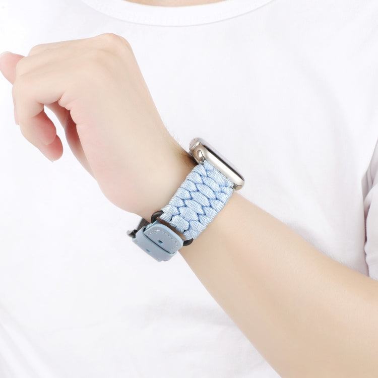For Apple Watch Ultra 2 49mm Plain Paracord Genuine Leather Watch Band(Baby Blue) - Watch Bands by PMC TechLife | Online Shopping South Africa | PMC TechLife | Buy Now Pay Later Mobicred