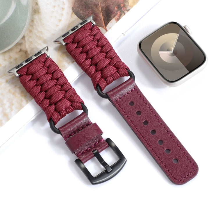 For Apple Watch Ultra 2 49mm Plain Paracord Genuine Leather Watch Band(Wine Red) - Watch Bands by PMC TechLife | Online Shopping South Africa | PMC TechLife | Buy Now Pay Later Mobicred
