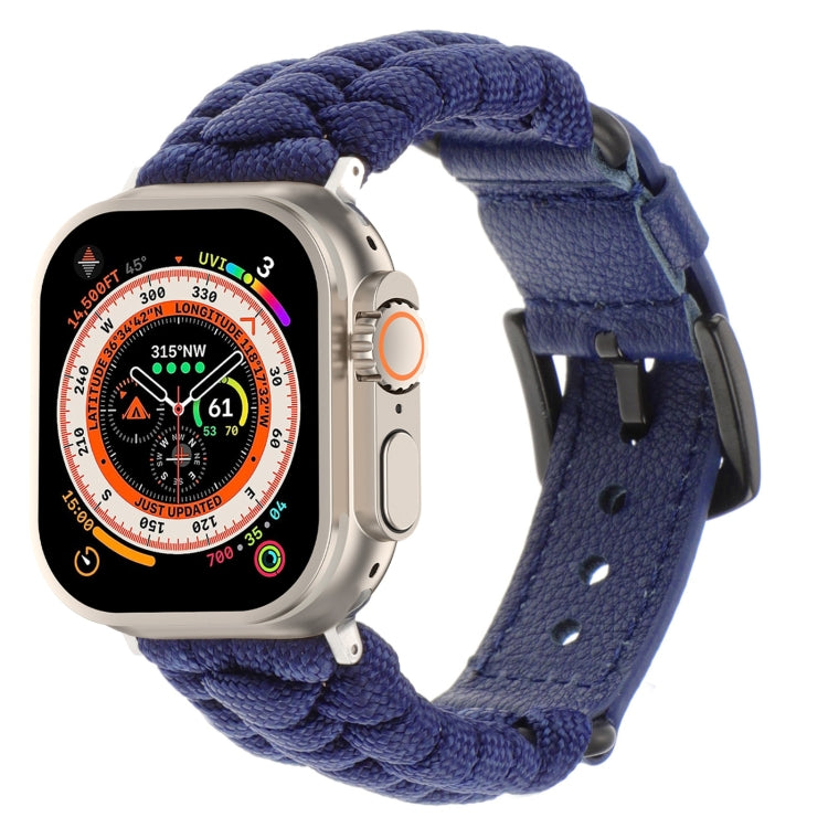 For Apple Watch Ultra 2 49mm Plain Paracord Genuine Leather Watch Band(Royal Blue) - Watch Bands by PMC TechLife | Online Shopping South Africa | PMC TechLife | Buy Now Pay Later Mobicred