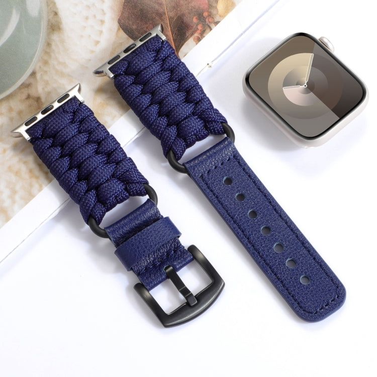For Apple Watch Ultra 2 49mm Plain Paracord Genuine Leather Watch Band(Royal Blue) - Watch Bands by PMC TechLife | Online Shopping South Africa | PMC TechLife | Buy Now Pay Later Mobicred