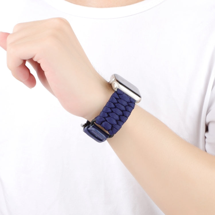 For Apple Watch Ultra 2 49mm Plain Paracord Genuine Leather Watch Band(Royal Blue) - Watch Bands by PMC TechLife | Online Shopping South Africa | PMC TechLife | Buy Now Pay Later Mobicred