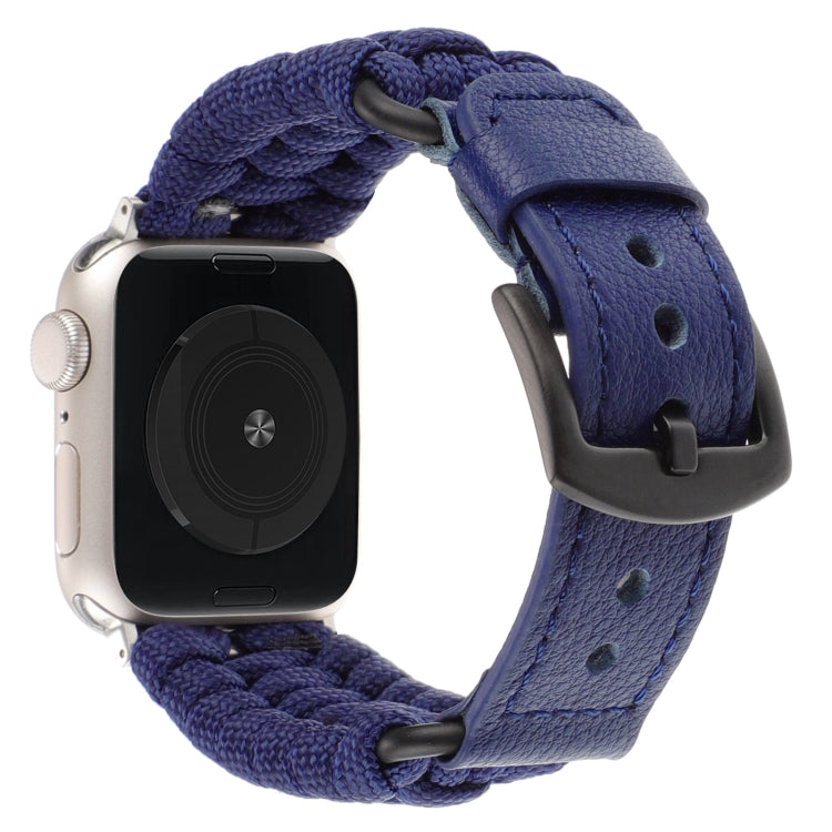 For Apple Watch Ultra 2 49mm Plain Paracord Genuine Leather Watch Band(Royal Blue) - Watch Bands by PMC TechLife | Online Shopping South Africa | PMC TechLife | Buy Now Pay Later Mobicred