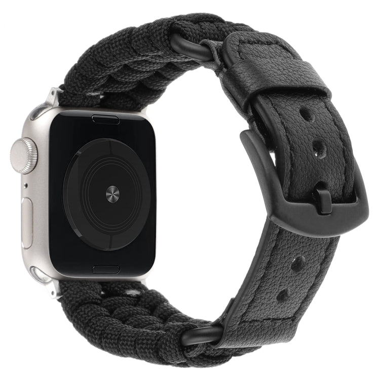 For Apple Watch Ultra 2 49mm Plain Paracord Genuine Leather Watch Band(Black) - Watch Bands by PMC TechLife | Online Shopping South Africa | PMC TechLife | Buy Now Pay Later Mobicred