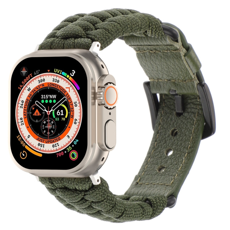 For Apple Watch Ultra 2 49mm Plain Paracord Genuine Leather Watch Band(Army Green) - Watch Bands by PMC TechLife | Online Shopping South Africa | PMC TechLife | Buy Now Pay Later Mobicred