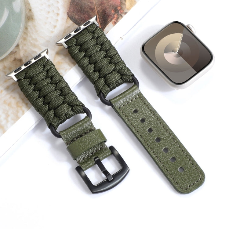 For Apple Watch Ultra 2 49mm Plain Paracord Genuine Leather Watch Band(Army Green) - Watch Bands by PMC TechLife | Online Shopping South Africa | PMC TechLife | Buy Now Pay Later Mobicred