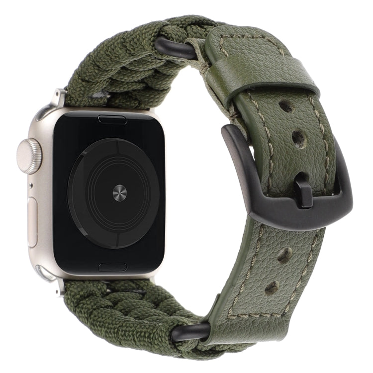 For Apple Watch Ultra 2 49mm Plain Paracord Genuine Leather Watch Band(Army Green) - Watch Bands by PMC TechLife | Online Shopping South Africa | PMC TechLife | Buy Now Pay Later Mobicred
