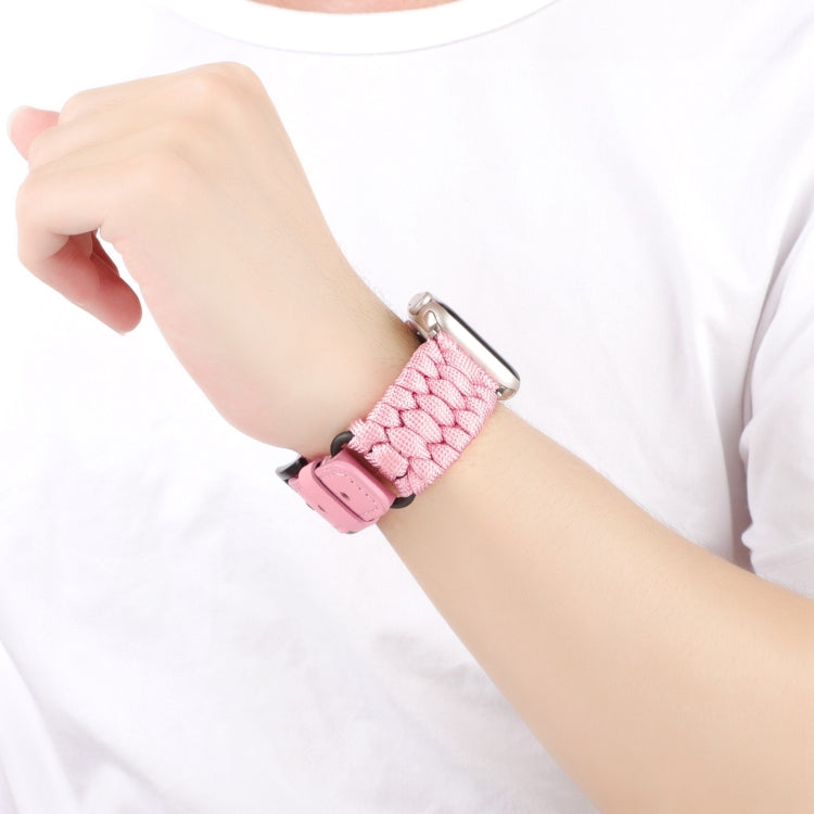 For Apple Watch Ultra 49mm Plain Paracord Genuine Leather Watch Band(Pink) - Watch Bands by PMC TechLife | Online Shopping South Africa | PMC TechLife | Buy Now Pay Later Mobicred