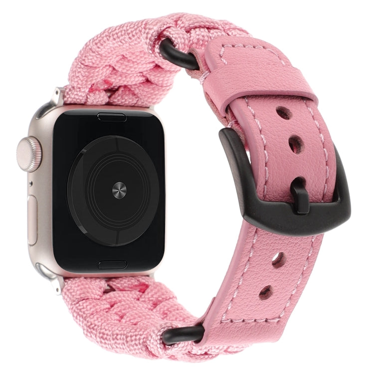 For Apple Watch Ultra 49mm Plain Paracord Genuine Leather Watch Band(Pink) - Watch Bands by PMC TechLife | Online Shopping South Africa | PMC TechLife | Buy Now Pay Later Mobicred