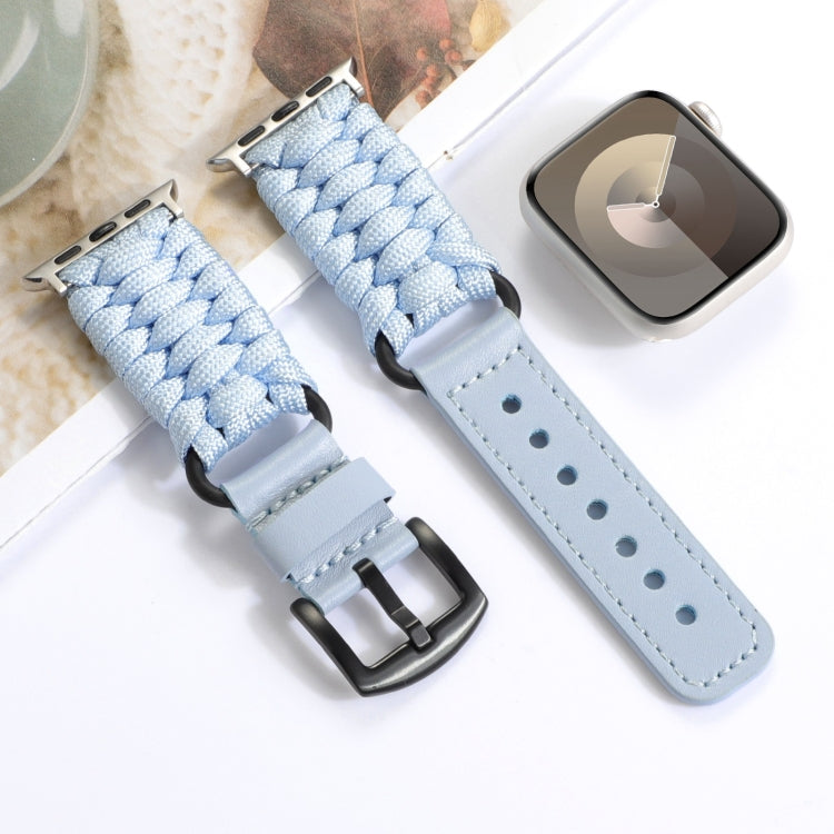 For Apple Watch Ultra 49mm Plain Paracord Genuine Leather Watch Band(Baby Blue) - Watch Bands by PMC TechLife | Online Shopping South Africa | PMC TechLife | Buy Now Pay Later Mobicred