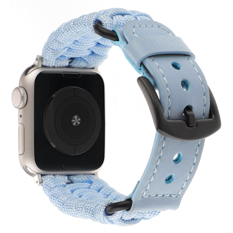 For Apple Watch Ultra 49mm Plain Paracord Genuine Leather Watch Band(Baby Blue) - Watch Bands by PMC TechLife | Online Shopping South Africa | PMC TechLife | Buy Now Pay Later Mobicred