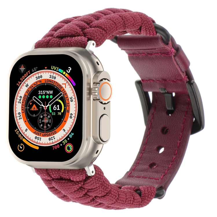 For Apple Watch Ultra 49mm Plain Paracord Genuine Leather Watch Band(Wine Red) - Watch Bands by PMC TechLife | Online Shopping South Africa | PMC TechLife | Buy Now Pay Later Mobicred