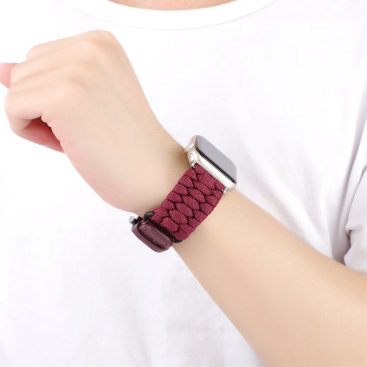 For Apple Watch Ultra 49mm Plain Paracord Genuine Leather Watch Band(Wine Red) - Watch Bands by PMC TechLife | Online Shopping South Africa | PMC TechLife | Buy Now Pay Later Mobicred