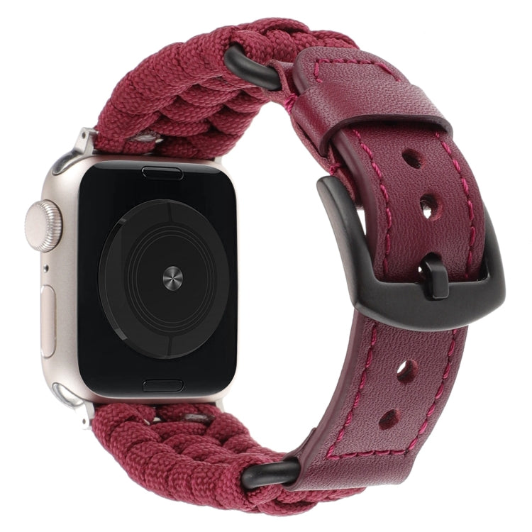 For Apple Watch Ultra 49mm Plain Paracord Genuine Leather Watch Band(Wine Red) - Watch Bands by PMC TechLife | Online Shopping South Africa | PMC TechLife | Buy Now Pay Later Mobicred