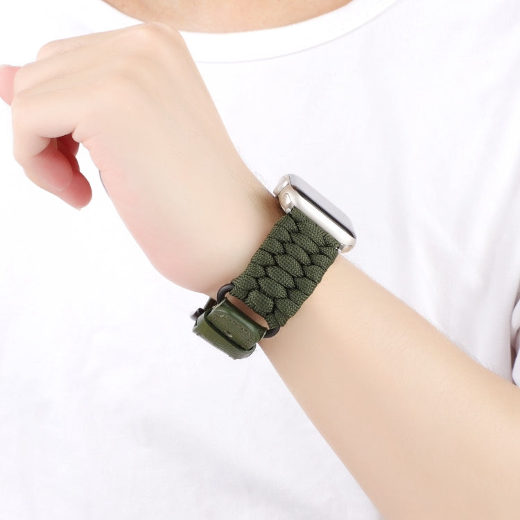 For Apple Watch Ultra 49mm Plain Paracord Genuine Leather Watch Band(Army Green) - Watch Bands by PMC TechLife | Online Shopping South Africa | PMC TechLife | Buy Now Pay Later Mobicred