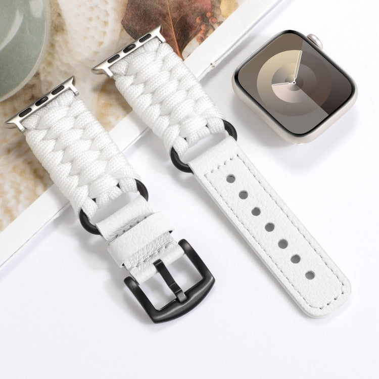 For Apple Watch Ultra 49mm Plain Paracord Genuine Leather Watch Band(White) - Watch Bands by PMC TechLife | Online Shopping South Africa | PMC TechLife | Buy Now Pay Later Mobicred