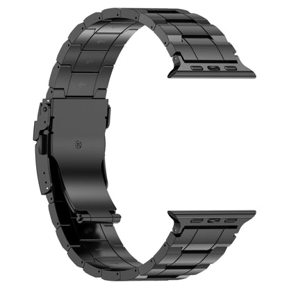 For Apple Watch SE 2023 44mm Safety Buckle Trapezoid Titanium Steel Watch Band(Black) - Watch Bands by PMC Jewellery | Online Shopping South Africa | PMC Jewellery