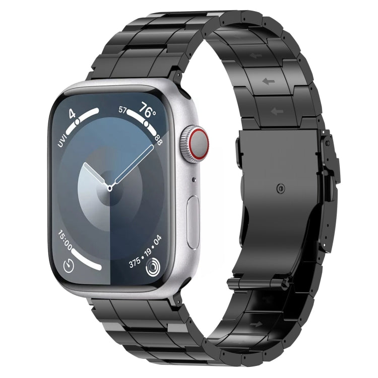 For Apple Watch Series 9 45mm Safety Buckle Trapezoid Titanium Steel Watch Band(Black) - Watch Bands by PMC Jewellery | Online Shopping South Africa | PMC Jewellery