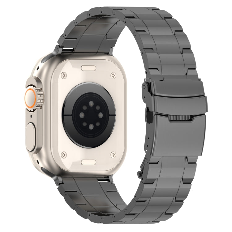 For Apple Watch Series 9 41mm Safety Buckle Trapezoid Titanium Steel Watch Band(Grey) - Watch Bands by PMC TechLife | Online Shopping South Africa | PMC TechLife | Buy Now Pay Later Mobicred