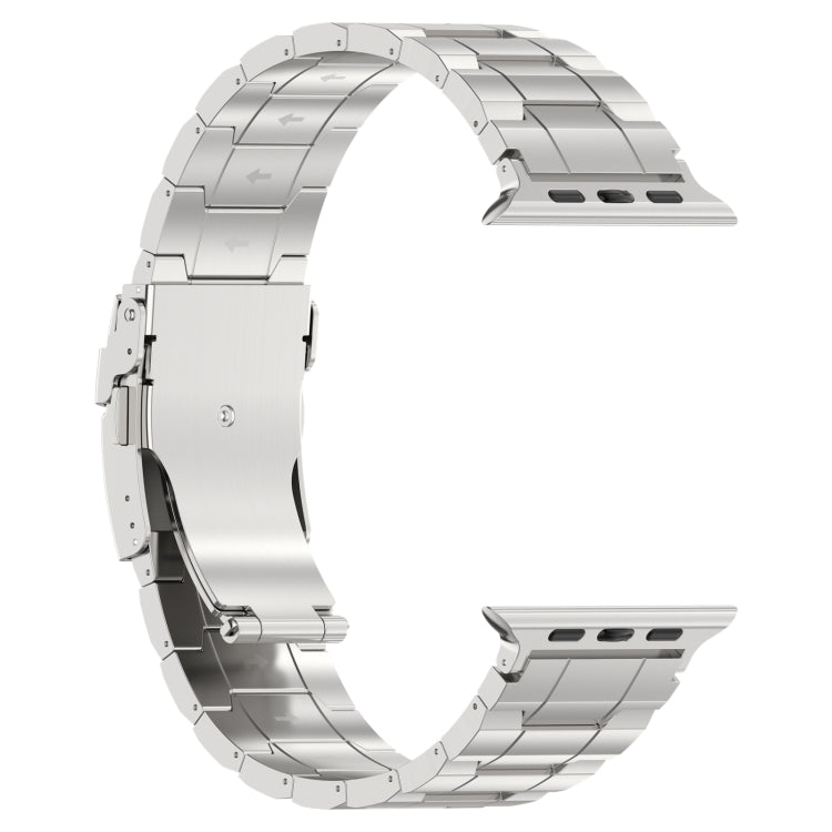 For Apple Watch Series 7 45mm Safety Buckle Trapezoid Titanium Steel Watch Band(Silver) - Watch Bands by PMC Jewellery | Online Shopping South Africa | PMC Jewellery