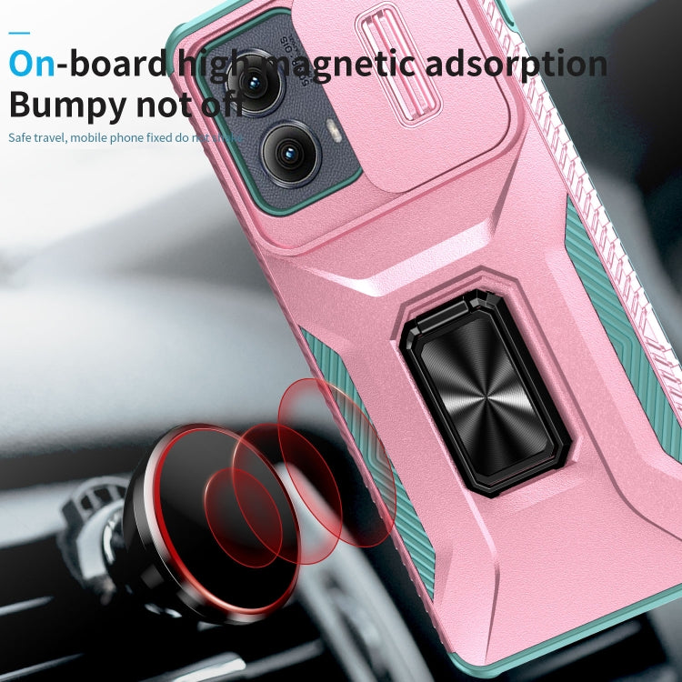 For Motorola Edge 5G 2024 Sliding Camshield Holder Phone Case(Pink + Grey Green) - Motorola Cases by PMC Jewellery | Online Shopping South Africa | PMC Jewellery | Buy Now Pay Later Mobicred