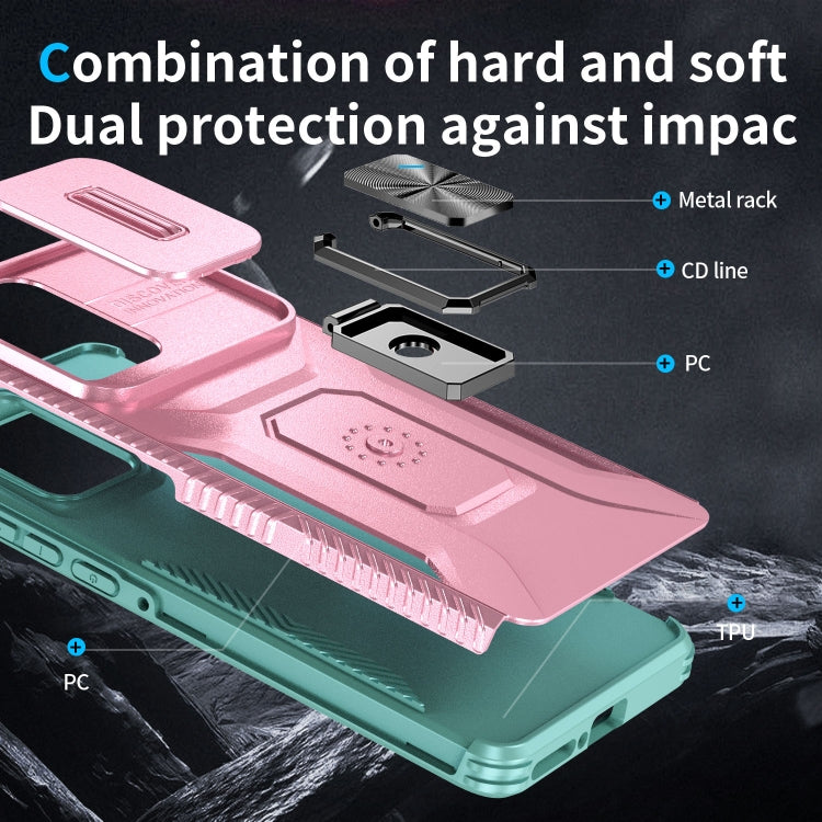 For Motorola Edge 5G 2024 Sliding Camshield Holder Phone Case(Pink + Grey Green) - Motorola Cases by PMC Jewellery | Online Shopping South Africa | PMC Jewellery | Buy Now Pay Later Mobicred