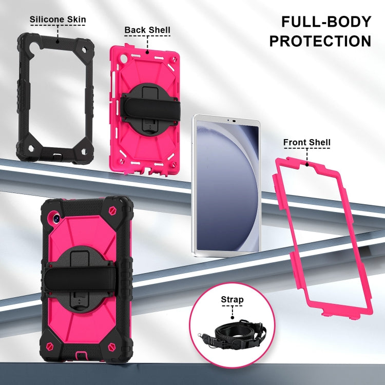 For Samsung Galaxy Tab A9 X115 Contrast Color Robot C2 Silicone Hybrid PC Tablet Case(Black Rose Red) - Other Galaxy Tab PC by PMC TechLife | Online Shopping South Africa | PMC TechLife