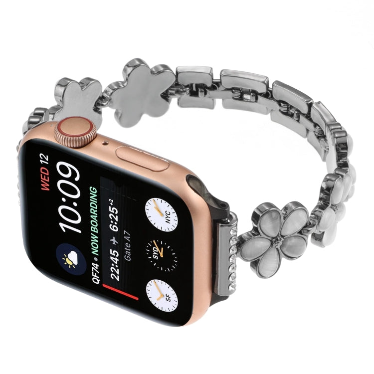 For Apple Watch SE 2023 40mm 5-petaled Flower Zinc Alloy Chain Watch Band(Black) - Watch Bands by PMC Jewellery | Online Shopping South Africa | PMC Jewellery