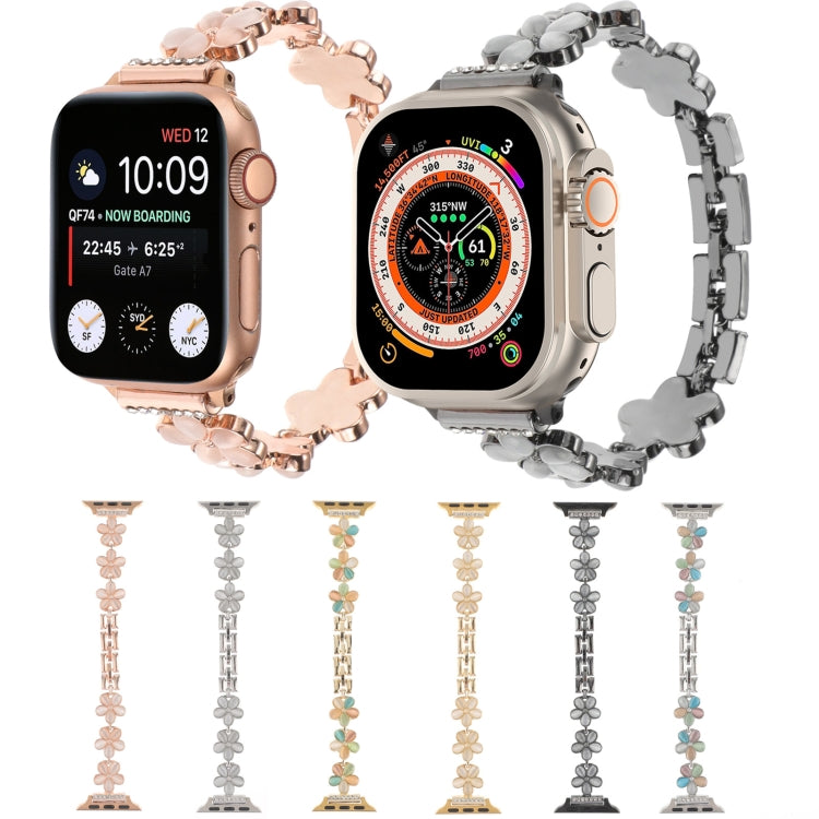 For Apple Watch SE 2023 40mm 5-petaled Flower Zinc Alloy Chain Watch Band(Gold) - free shipping - PMC TechLife - Order now!