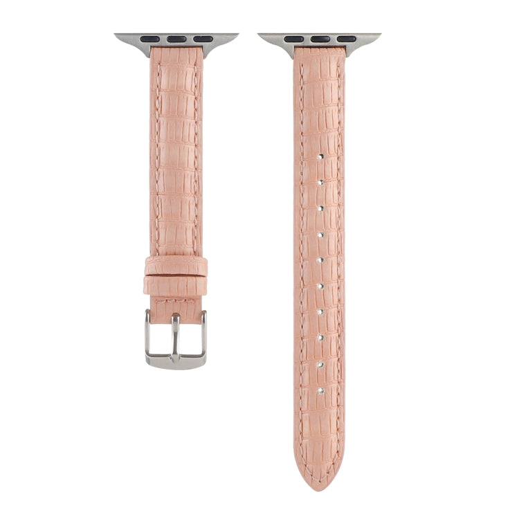 For Apple Watch Ultra 2 49mm Slim Crocodile Leather Watch Band(Pink) - Watch Bands by PMC TechLife | Online Shopping South Africa | PMC TechLife | Buy Now Pay Later Mobicred
