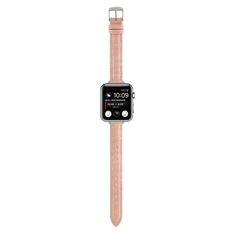 For Apple Watch Ultra 2 49mm Slim Crocodile Leather Watch Band(Pink) - Watch Bands by PMC TechLife | Online Shopping South Africa | PMC TechLife | Buy Now Pay Later Mobicred